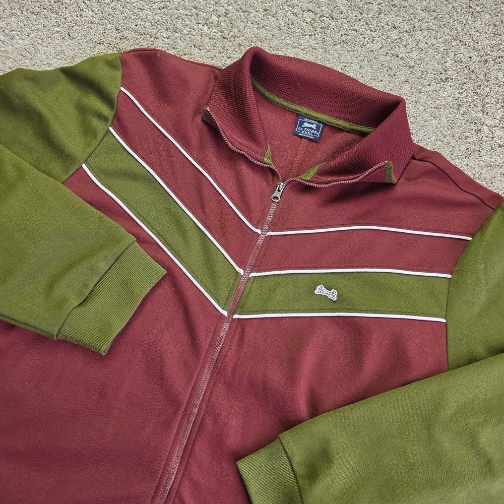 Le Tigre Track Jacket Mens XXXL Burgundy Green Cotton Blend Chevron VINTAGE